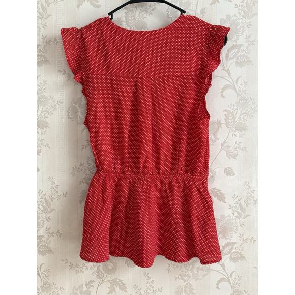 Retro Red Polka Dot Wrap Peplum Top Sz L Sleeveless Rockabilly Pin Up Girl Style - Picture 3 of 11